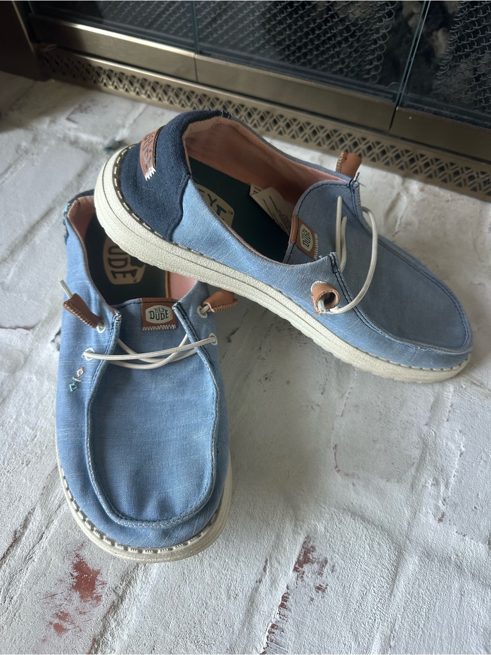 Hey Dude Light Blue Canvas Slip-On with Navy Heel Accents